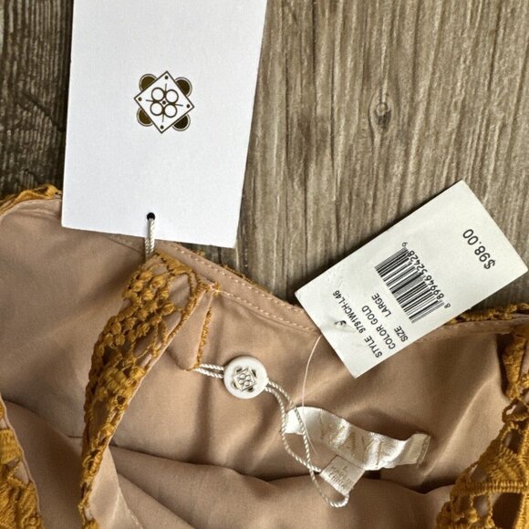 WAYF Dress Womens L Crochet‎ Lace Floral Sleeveless Yellow Flapper Sheer Cottage - Picture 7 of 8